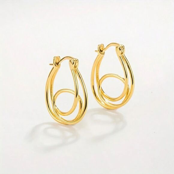 Gold Twist Knot Dangle Earrings Open Loop Twist Drop Hoop Fashion Jewelry New - Picture 1 of 4